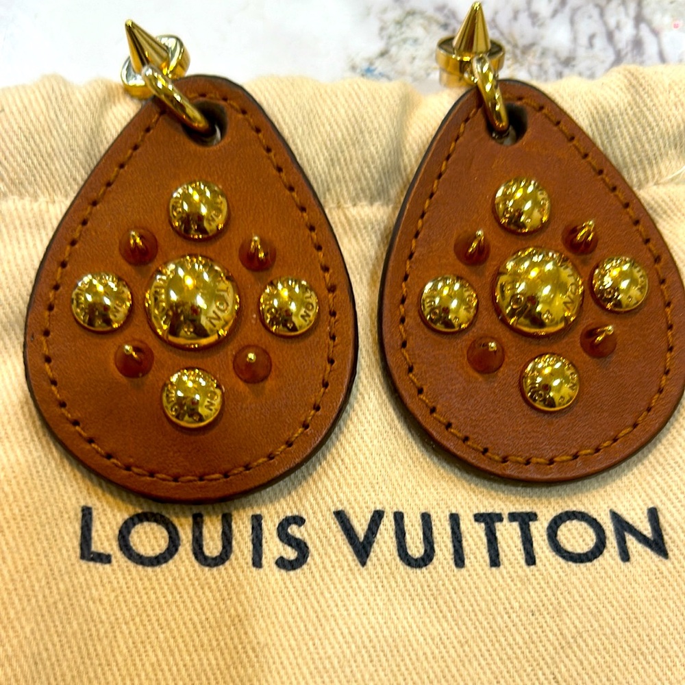 Louis Vuitton leather studded drop earrings